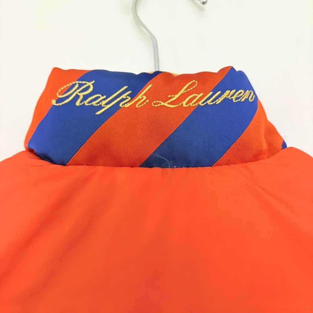 Ralph Lauren Girls Puffer Vest Reversible Size 5 Pink Orange Quilted Pony Logo
